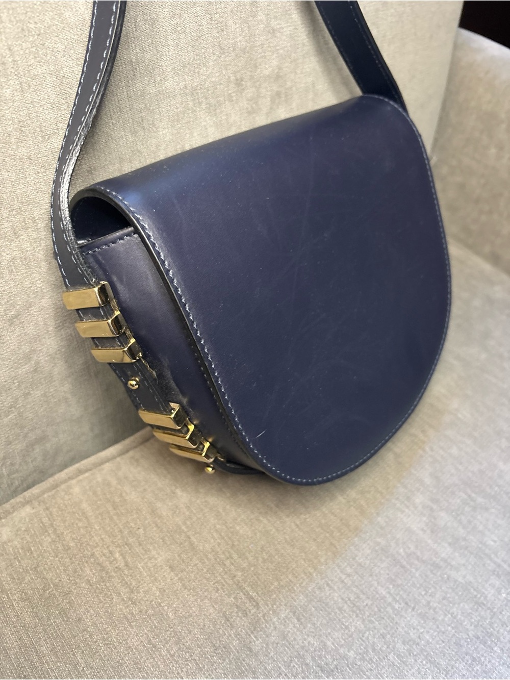 A. Bellucci Dark Navy Leather Crossbody Saddlebag GUC - Beautiful leather*** - Picture 3 of 13